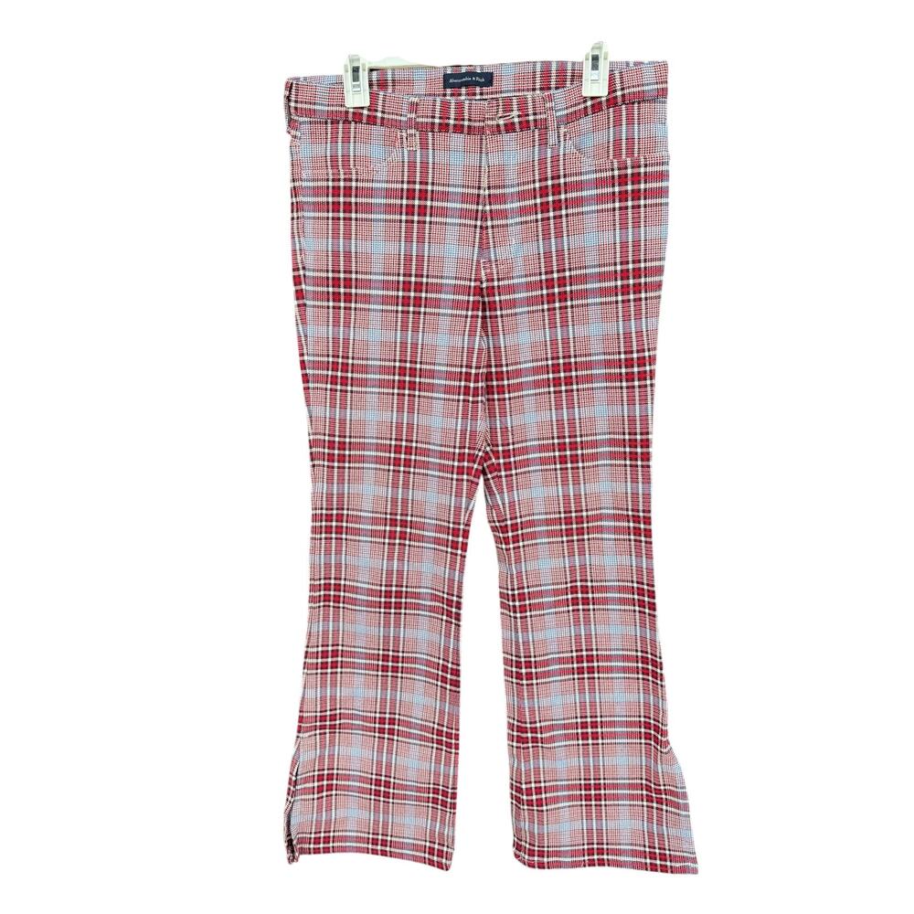 Abercrombie & Fitch Red Plaid Flare Pants (Size 10)
